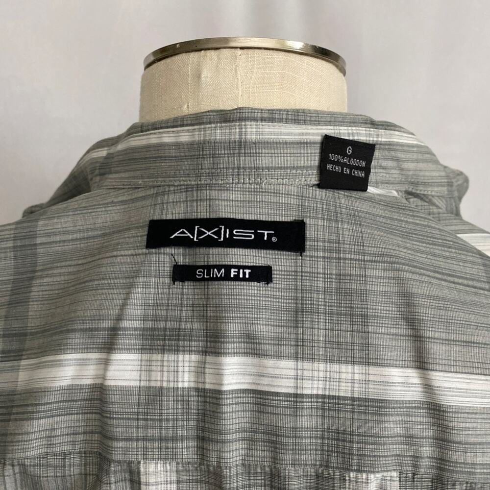 AXIST Slim Fit Long Sleeve Gray & White Plaid Cotton Shirt  Large - Picture 6 of 8
